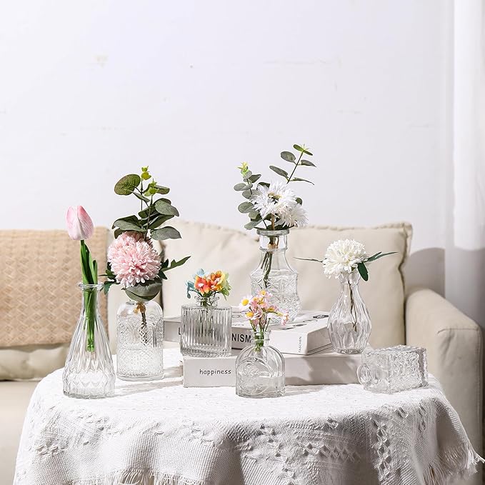 Bud Vases Set of 16, Small Vase for Flowers, Glass Vase for Centerpieces, Small Flower Vases for Centerpieces, Mini Vintage Vases, Clear Bud Vases for Wedding Table Decor