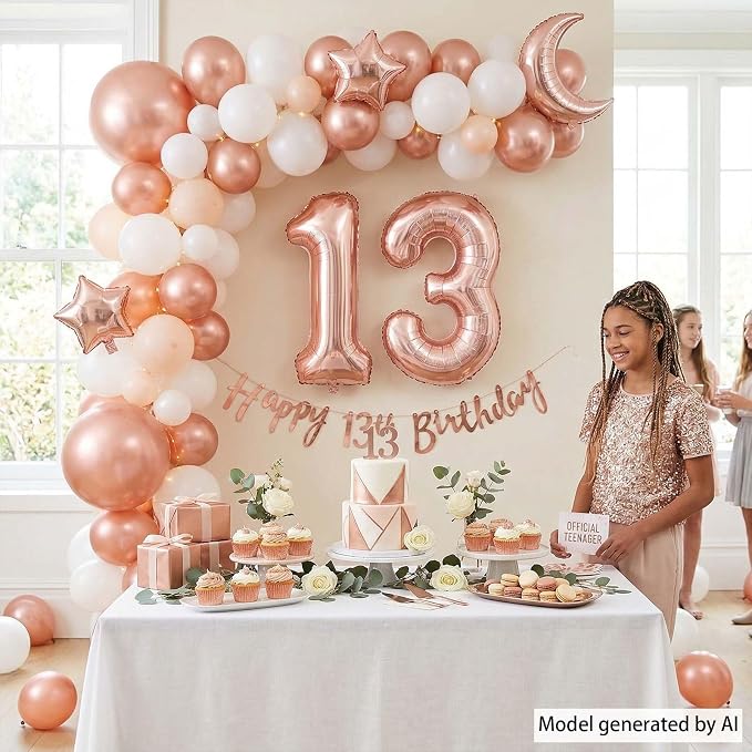 Rose Gold Number 13 Balloon 40 Inch, Glossy Foil - Image 6