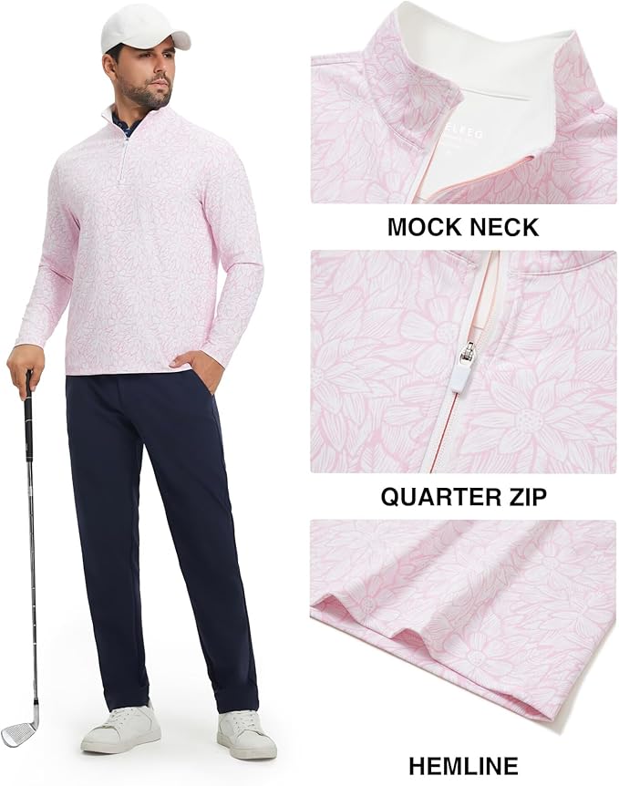 M MAELREG Quarter Zip Golf Pullover Men Dry Fit Long Sleeve Performance Wicking 1/4 Zip Full Print Pullover Mens Sweatshirt