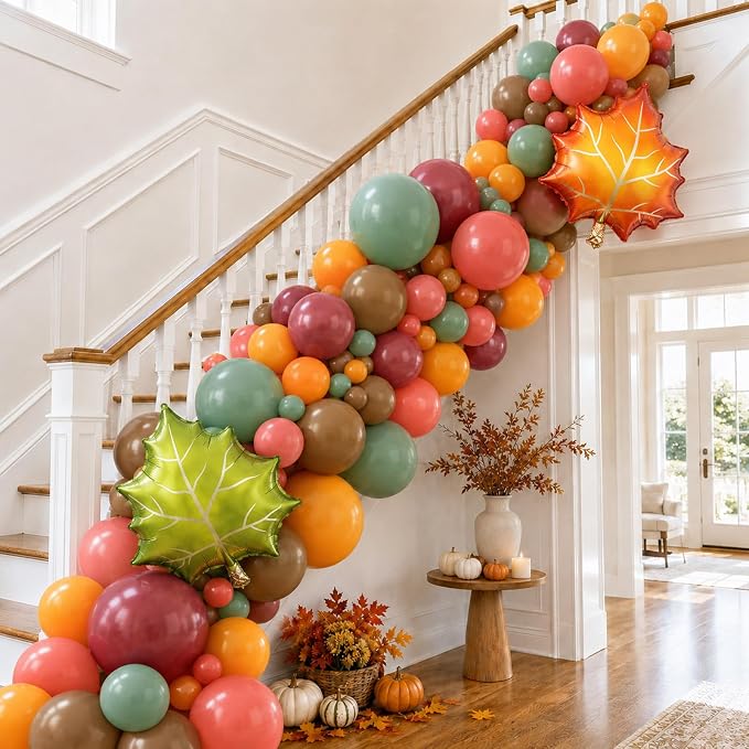 Fall Balloons with 2 Pcs Big Maple Leaves Acorn Balloons | 12 Inch Burgundy - Image 7