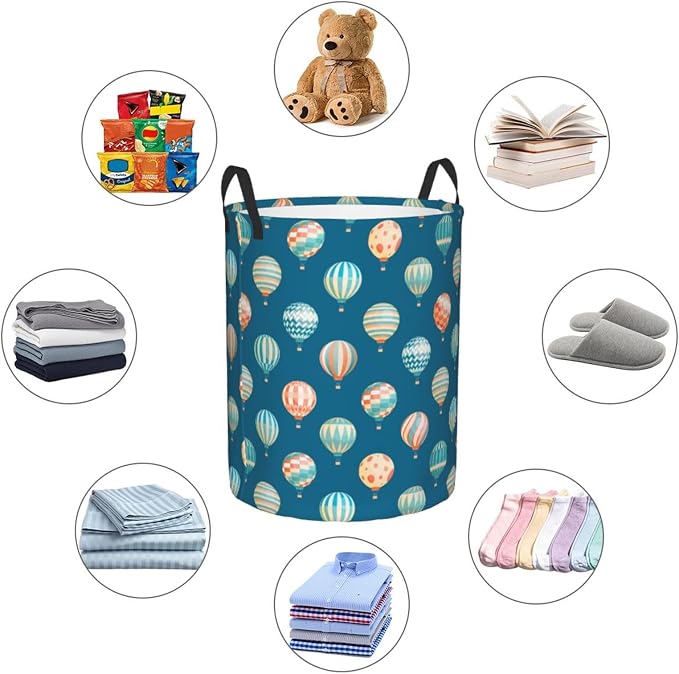 Cute Hot Air Balloons Round Laundry Hamper Storage Basket Toys Clothes - Image 9