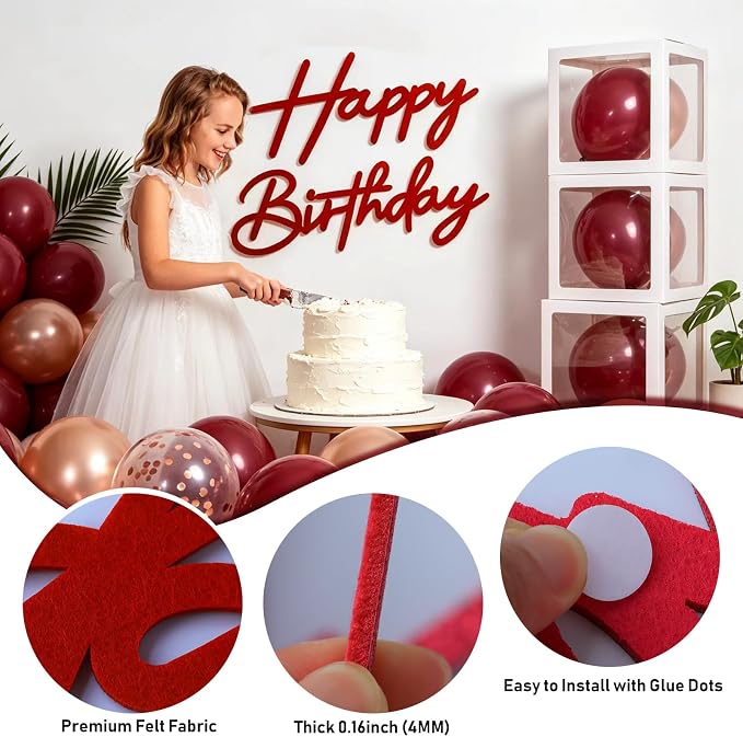 Red Happy Birthday Sign for Backdrop Felt Reusable Letters for Birthdays | - Image 6