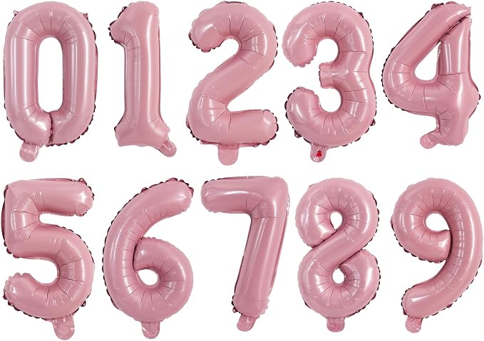 TONIFUL Number Balloon 16 Inch 10 Pcs Pink 0-9 Birthday Number Balloons | Small by TONIFUL