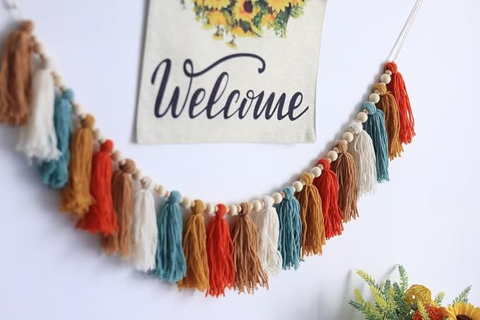 GIAUMA Burnt Orange Boho Yarn Tassel Garland - Image 2