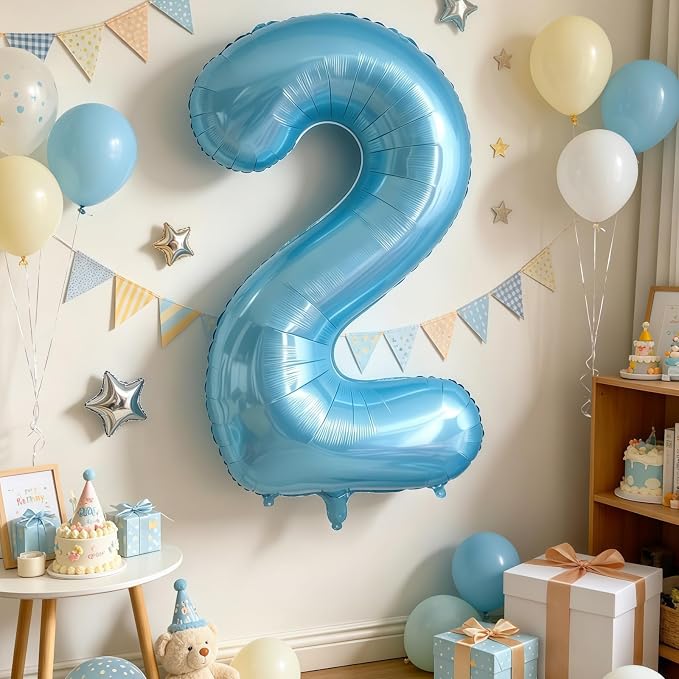 Pastel Blue 9 Balloon Number, Light Blue 9 Balloons - Image 3