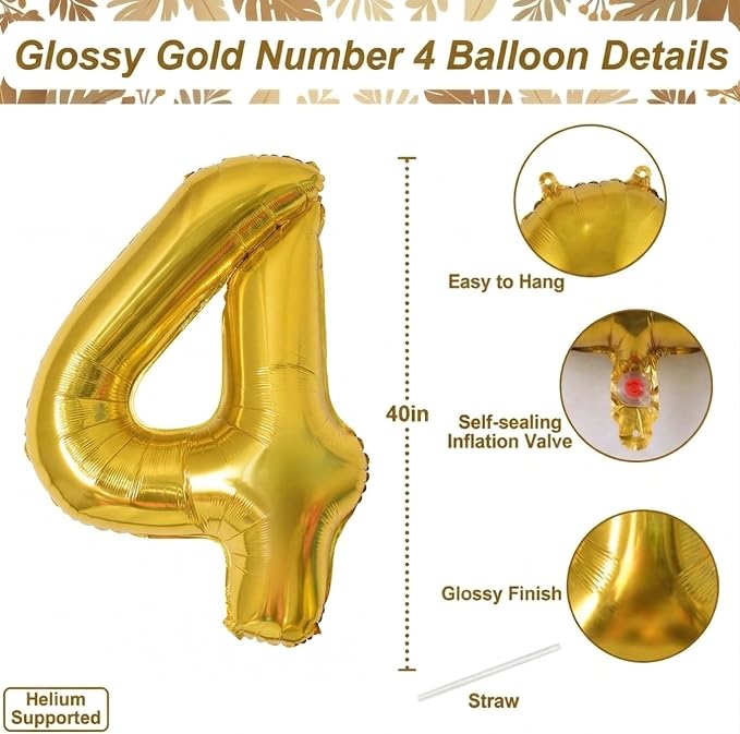 Gold Number 4 Balloon 40 Inch, Foil Decor - Image 4