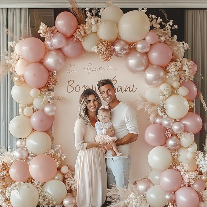 Boho Dusty Pink Balloons Garland Arch Kit, Double Stuffed White Pearl Balloon - Image 7