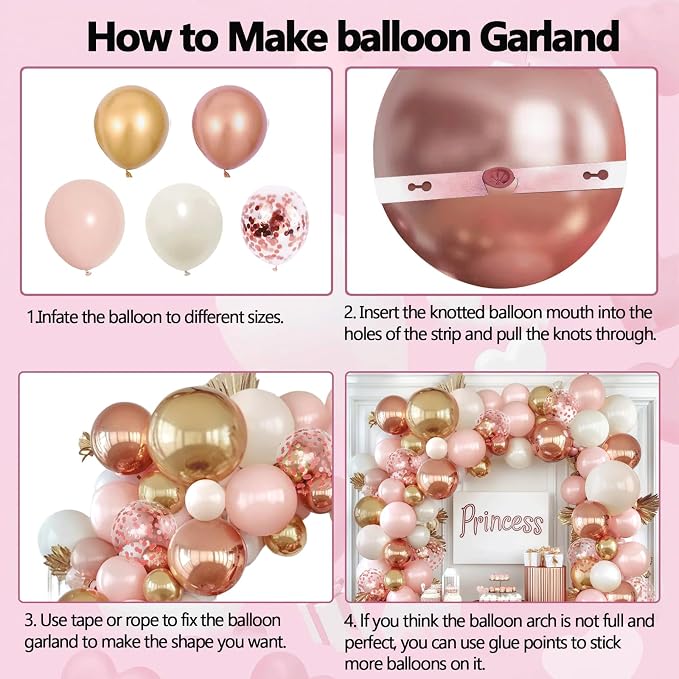 Rose Gold Pink Balloon Arch Kit, Pearl White, Different Size | Double Stuffed - Image 3