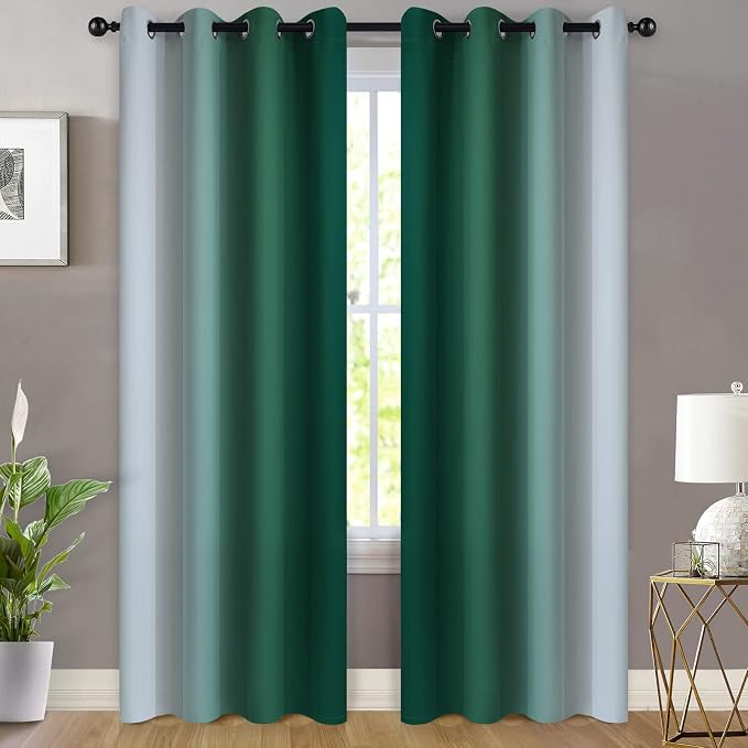 Yakamok Ombre Curtains Dark Green and Greyish White - Image 2