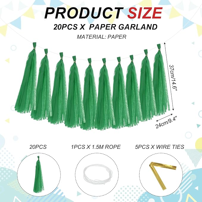 MECCANIXITY 20Pcs Tassel Garland Banner Tissue Paper - Image 2