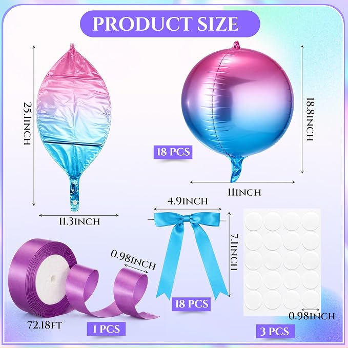 18 Set 22 Inch Gradient Purple 4D Giant Round Foil Balloon Bulk Metallic Giant - Image 2