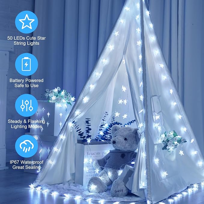Minetom Star String Lights Battery Operated - 17 ft 50 LED Star Fairy String - Image 4