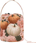 Halloween Pink Flowers and Pumpkins Yarn Bag Small Crochet Bag Drawstring Yarn by Tatenale