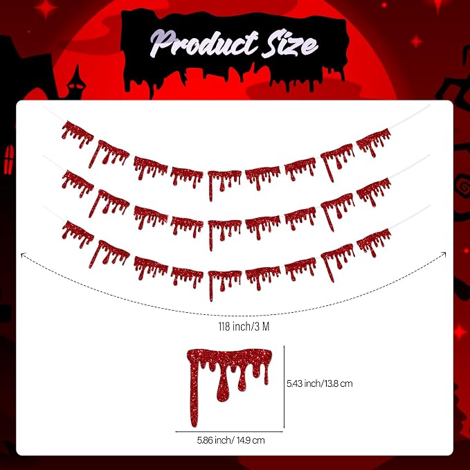 Red Blood Drop Banner for Halloween Party Decorations Supplies Scary Halloween - Image 3