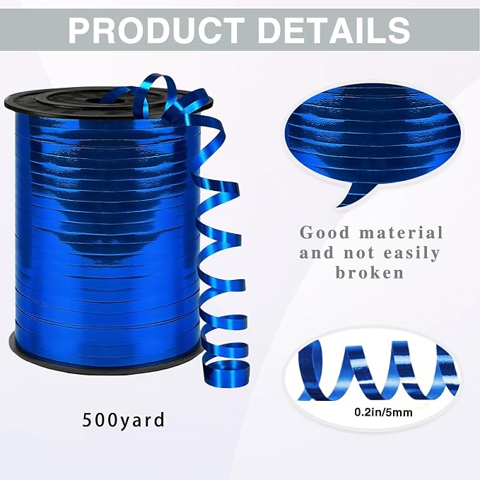 500 Yards Curling Ribbon, 1/5 Inch Shiny Blue Ribbon, Balloon String, Party - Image 2