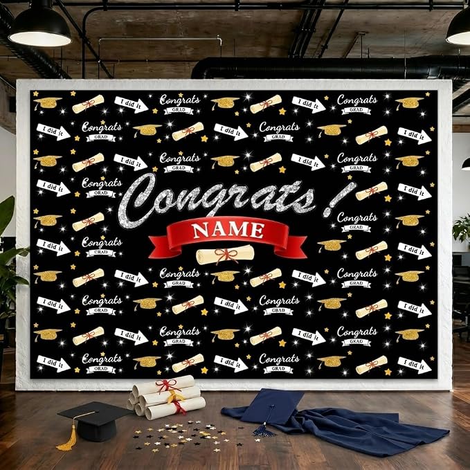 Custom Graduation Backdrop, 2026 Personalized Congrats Grad Photography by Acoweno