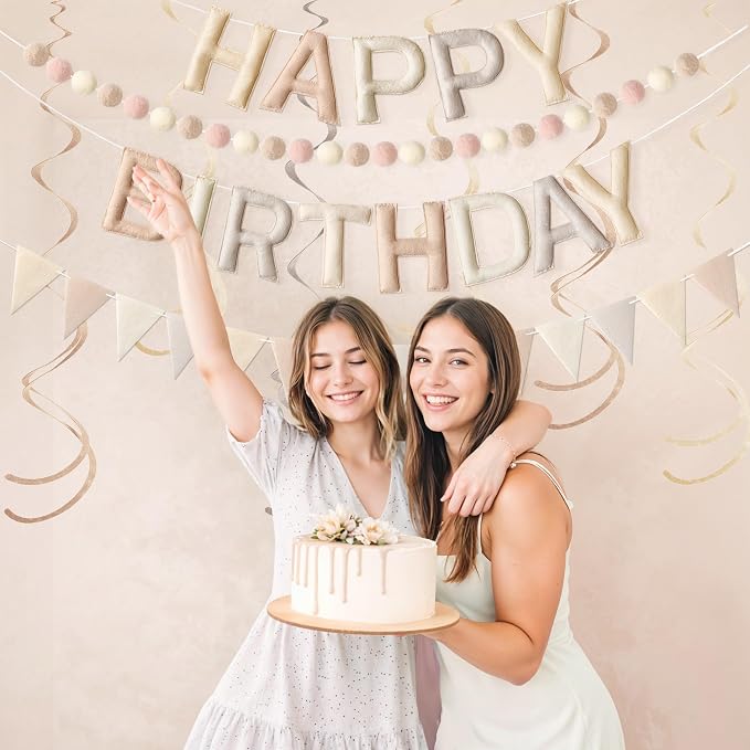 Kriyokiaa Retro Neutral Happy Birthday Banner Set, Neutral Decor | Retro - Image 2