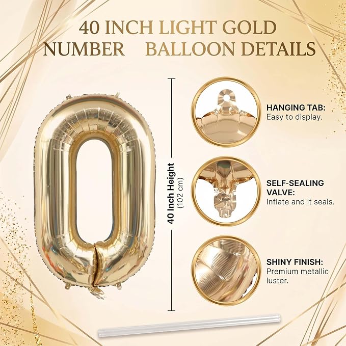 White Gold Number 10 Balloon 40 Inch, Champagne Tenth Digit Decoration | Giant - Image 4