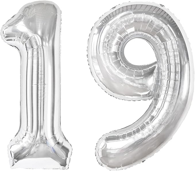 19 Balloon - Silver Birthday Number Balloons, 40 Inch Decorations Men Women | by ALPHADELTAPI