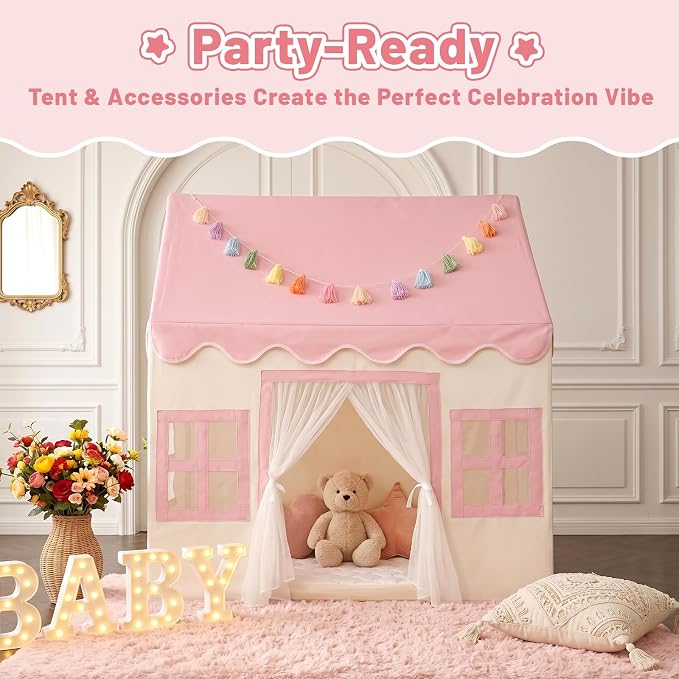 Kids Play Tent Indoor: with Mat, Tassel Garland - Image 5