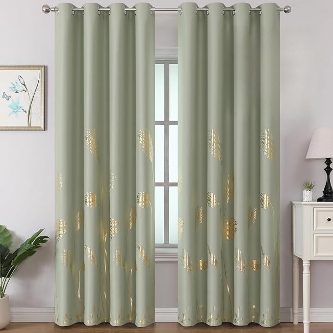 Sage Green Blackout Curtains for Living Room 96 Inches Long, Room Darkening by ESTELARTEXTILER