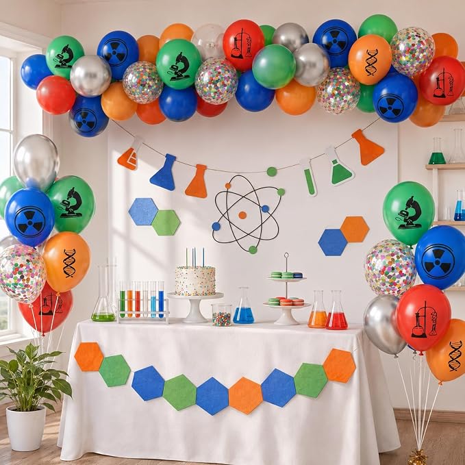 Science Party Balloons, 12 Inch Dark Light Blue Red Green Orange Metallic - Image 6