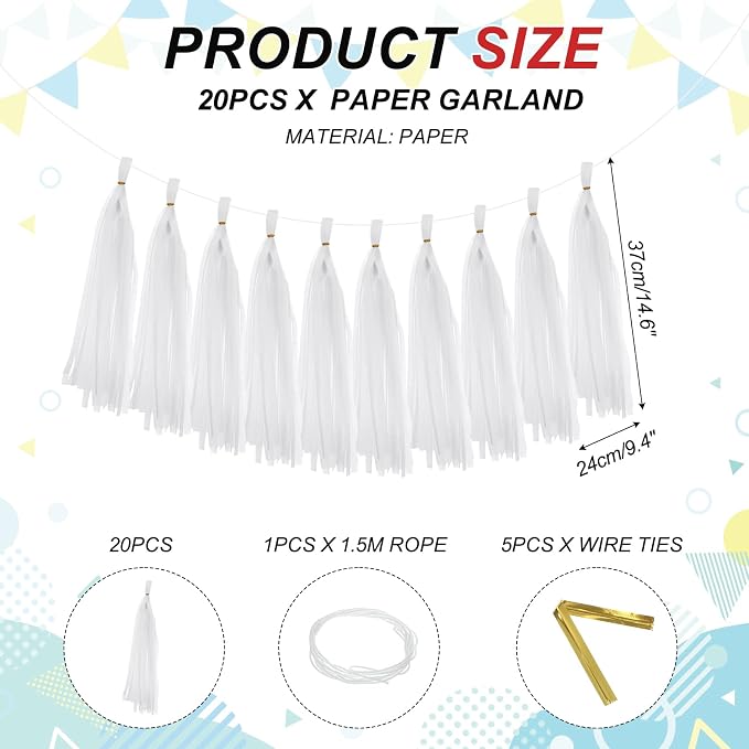 MECCANIXITY 20Pcs Tassel Garland Banner Tissue Paper - Image 2