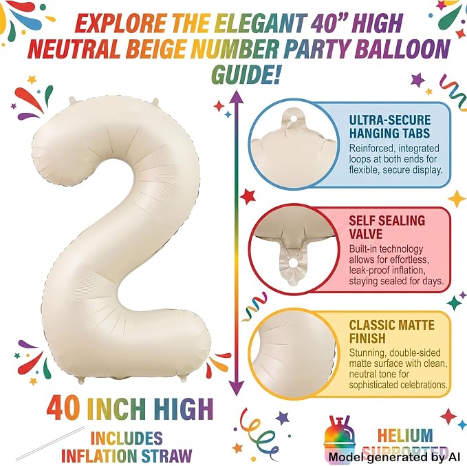 40" Beige Foil Number 12 Balloon - Image 2
