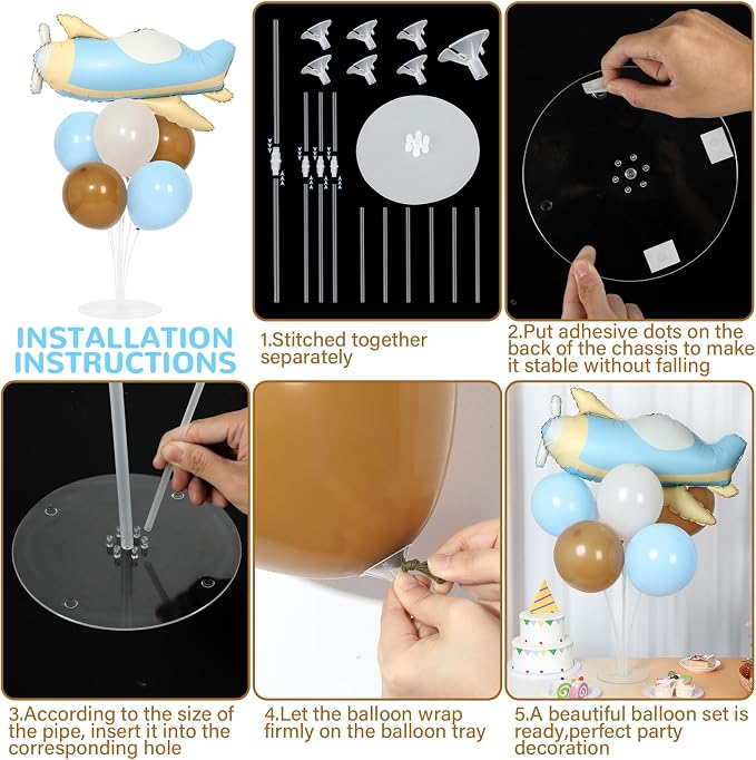 Airplane Baby Shower Birthday Party Decorations Balloons Stand Kit 2 Sets - Image 3