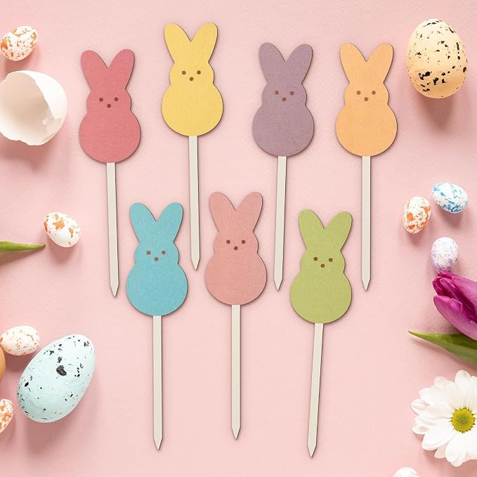 TICIAGA 28PCS Easter Wooden Picks Decorations - Image 3