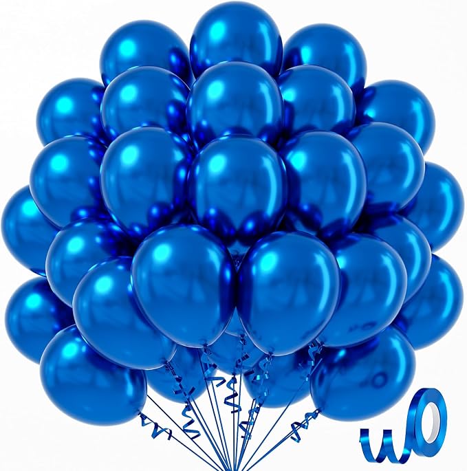 Awenztech Metallic Blue Balloons 12 inch, Chrome Blue Latex Balloons 50pcs by Awenztech