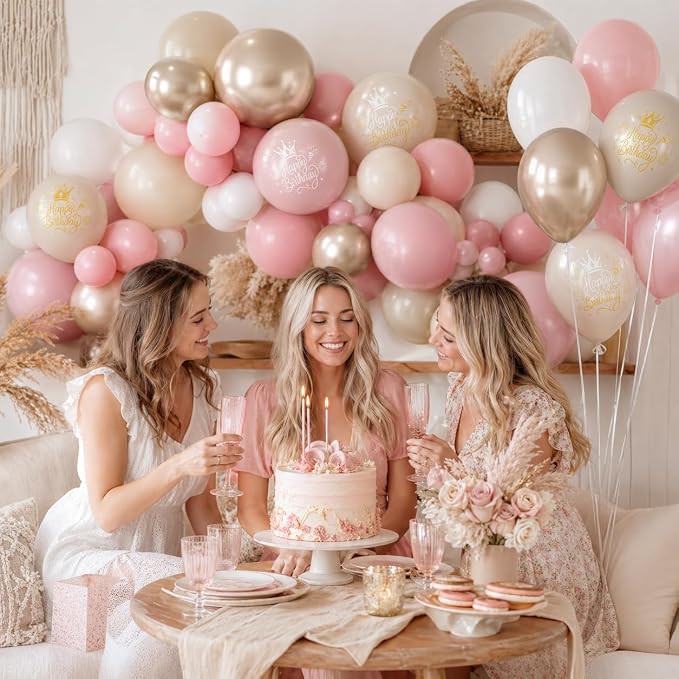 Dusty Pink Beige Gold Birthday Balloons - Image 3
