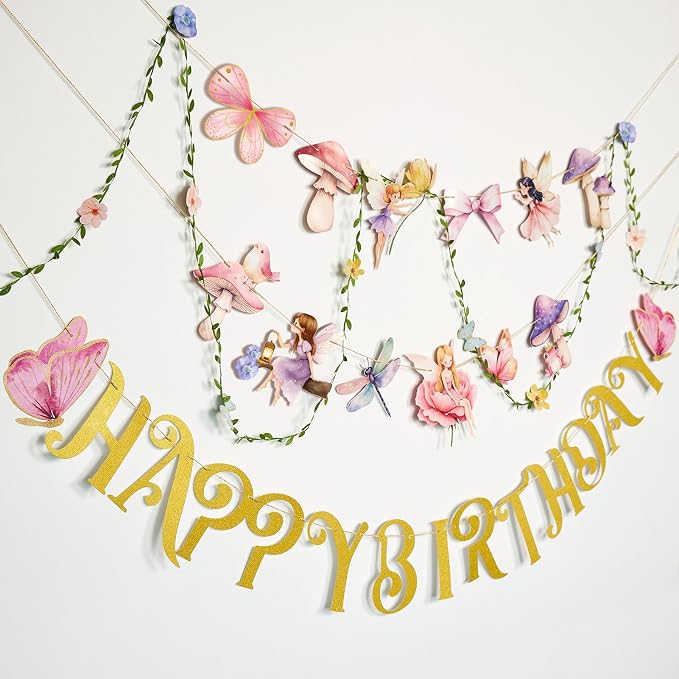 SUNBEAUTY Fairy Birthday Party Banner Fairy Party Decorations Fairy First by SUNBEAUTY