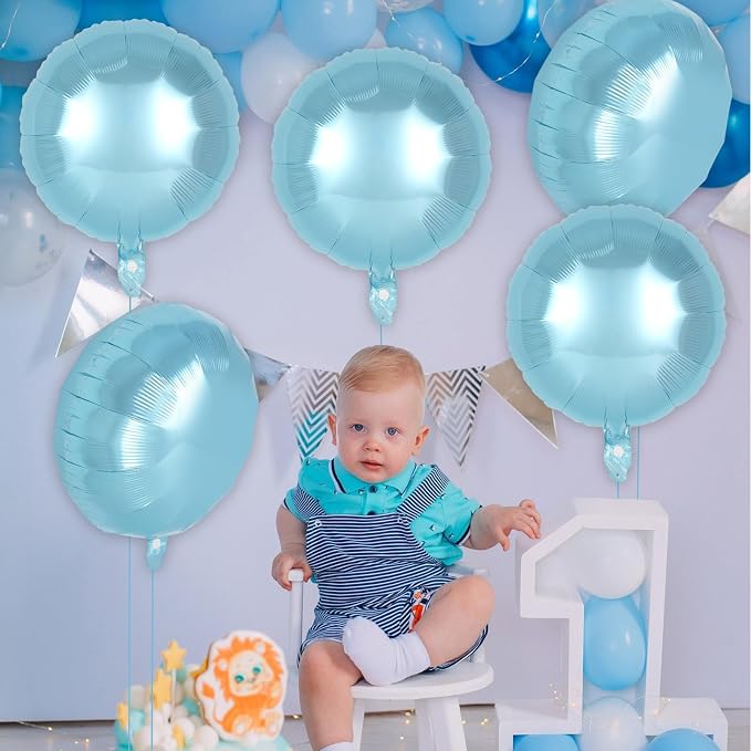 20 Pcs Light Blue Round Shaped Balloons, 18 Inch Round Foil Balloon, Giant - Image 4