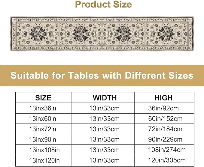 Boho Vintage Elegant Table Runner Farmhouse for Home Farmhouse Kitchen Table Dining Coffee Room Garden Party Wedding Decor 13x72in