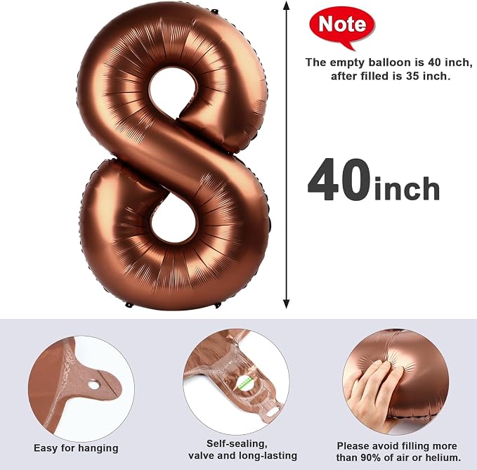 40 Inch Number 8 Balloon, Coffee Brown Birthday Decorations - Image 6