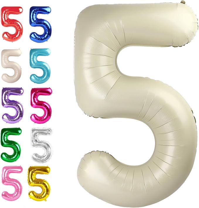 Cream White Number 5 Balloon 40 inch, Birthday Party Balloons Decorations | by Upgesy