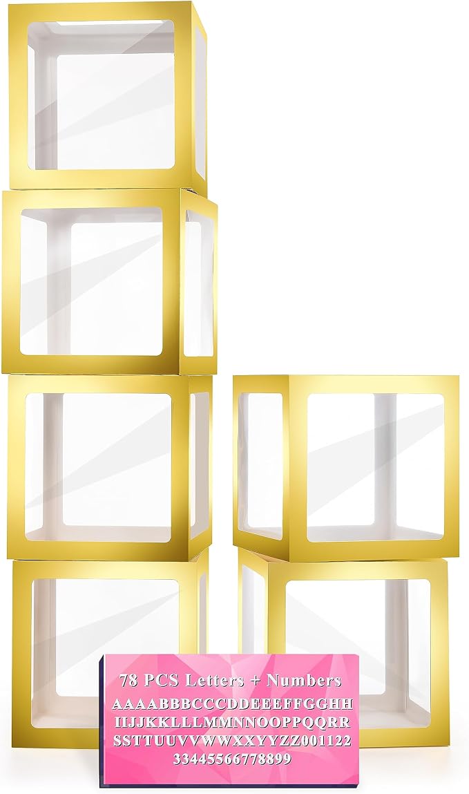 Baby Boxes with Letters, 6 Transparent Balloon Boxes with 78 Letters & Numbers by Lovelite