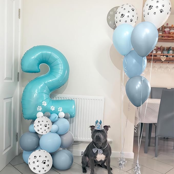 Dog Paw Balloons, 12 Inch Retro Dusty Slate Blue Pastel Muted Blue Sand White - Image 7