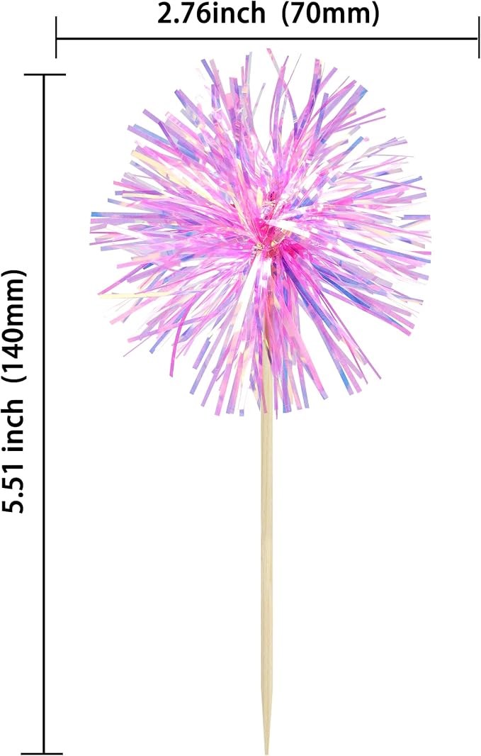 Gyufise 30Pcs Foil Firework Cupcake Toppers Sparkle Tinsel Cake Toppers Tinsel - Image 2