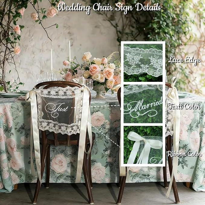 Personalized Lace Sheer Wedding Chair Signs Set of 2, Custom Name or Just - Image 7
