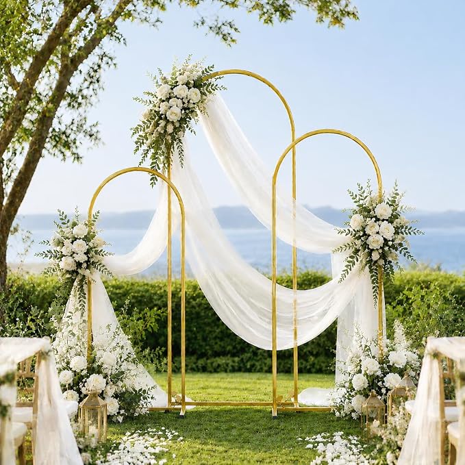 Arch Backdrop Stand and Cover Set Metal Arch Frame Stand Gold - Image 8