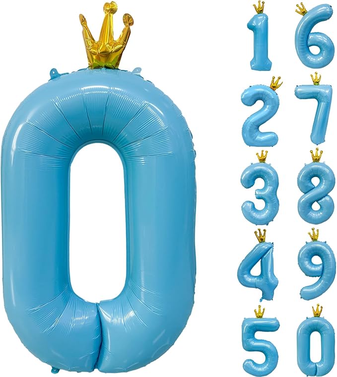 Blue Number 0 Balloon with Crown, 40 inch Blue Number Balloon 0th Birthday by Yeodong