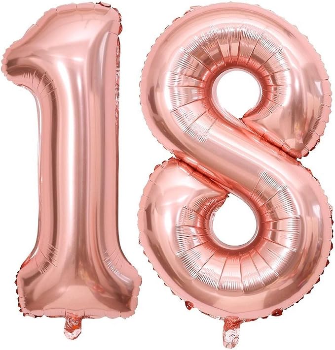 Rose Gold 18 Number Balloons, 40 Inch Giant Number 18 Balloons Foil Mylar by Lovoir