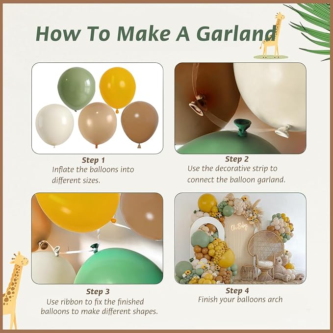 Sage Green Brown Yellow Balloon Arch Kit, Party Decor. | Mustard yellow - Image 3