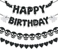 Black Glitter Happy Birthday Banner, Happy Birthday Party Decorations by Wakeys