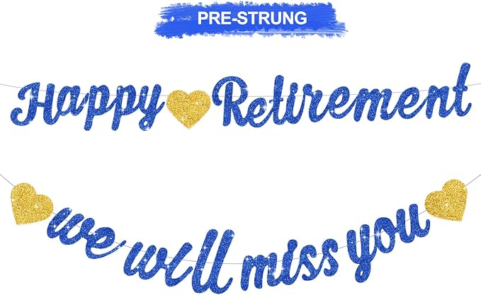 Glitter Navy Blue Happy Retirement We Will Missed You Banner Pre-Strung by RICHHHA