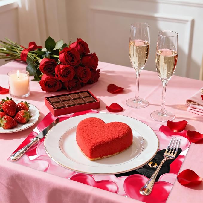 Cute Cat Themed Valentine's Day Paper Placemats, Holiday Party Table Decor - Image 4