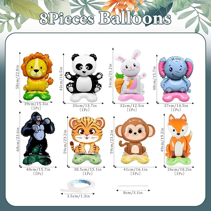 8-Piece 3D Foil Wildlife Balloon Set—Freestanding Jungle Animal Set: Lion - Image 2