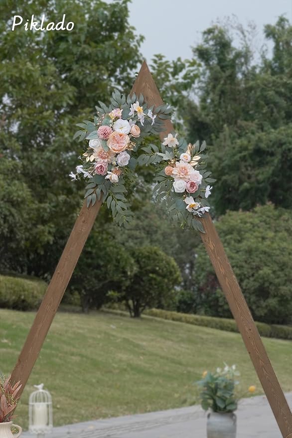 Faux Flower Swag Set of 2 for Wedding Welcome Signs Floral Swag Wedding Reception Ceremony Signs Decor (Champagne & Pink)